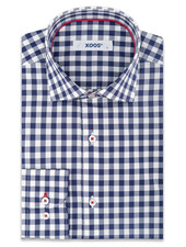 XOOS Chemise homme à carreaux marine et galon de col rouge
