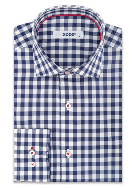 XOOS Chemise homme à carreaux marine et galon de col rouge