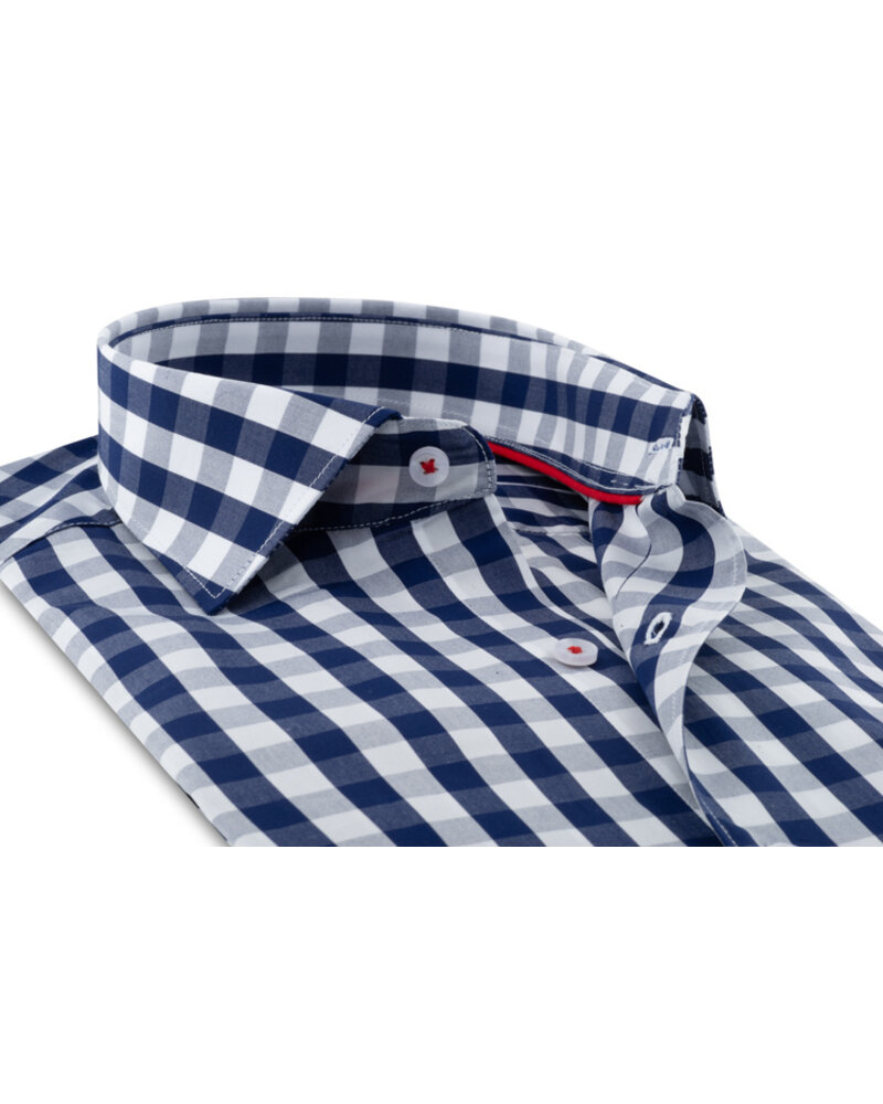 XOOS Chemise homme à carreaux marine et galon de col rouge
