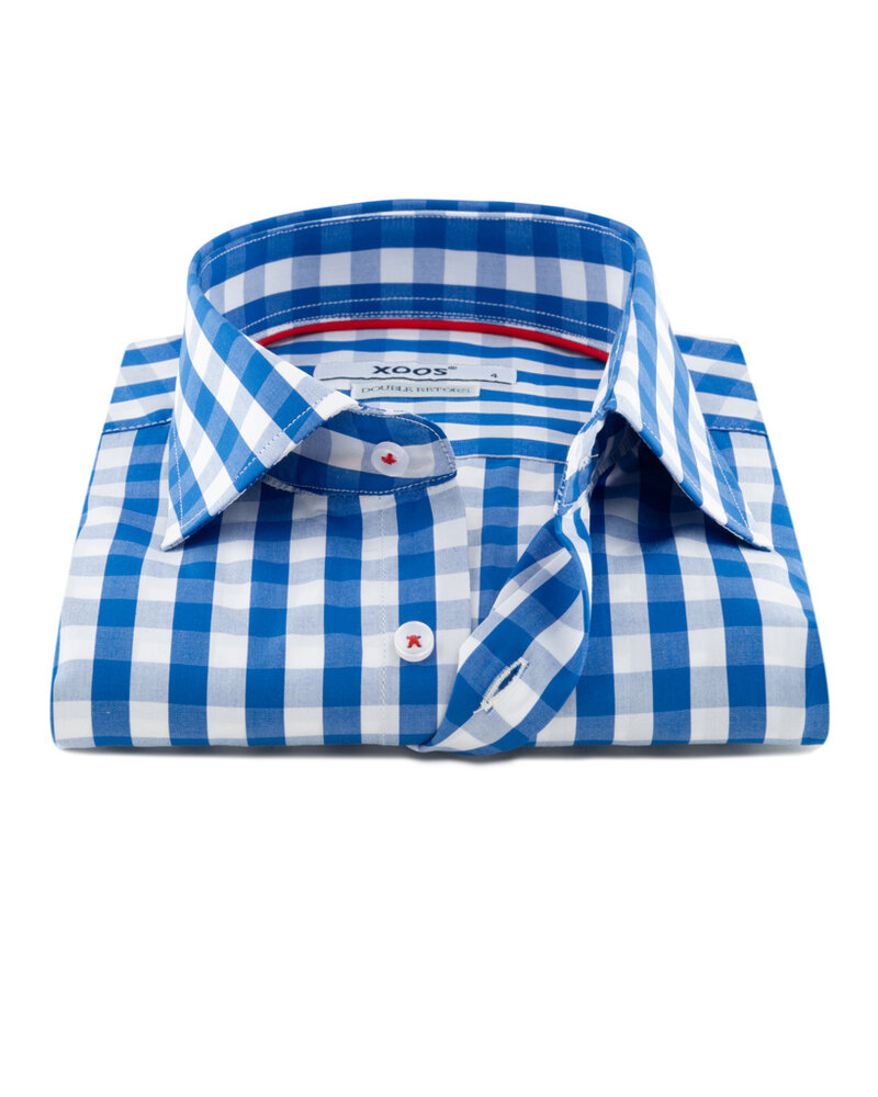 XOOS Chemise NON CINTRÉE à carreaux bleus et galon rouge