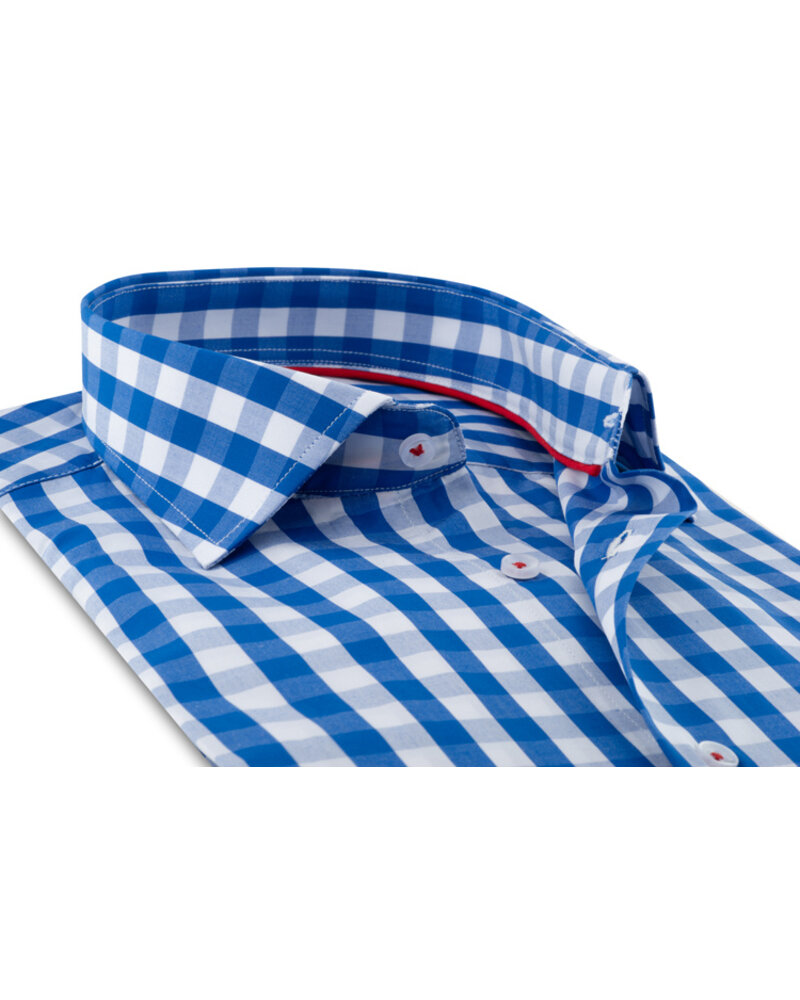 XOOS Chemise NON CINTRÉE à carreaux bleus et galon rouge