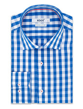 XOOS Chemise NON CINTRÉE à carreaux bleus et galon rouge