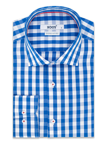 XOOS Chemise NON CINTRÉE à carreaux bleus et galon rouge