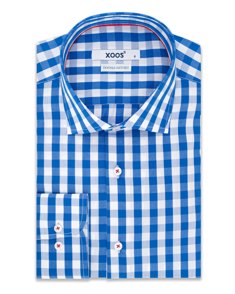 XOOS Chemise NON CINTRÉE à carreaux bleus et galon rouge