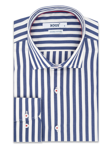 XOOS Chemise NON CINTRÉE à rayures baton marine et galon rouge (Double Retors)