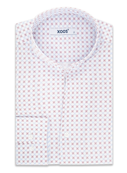 XOOS Men's shirt with purple and sky blue cross print and straight open collar