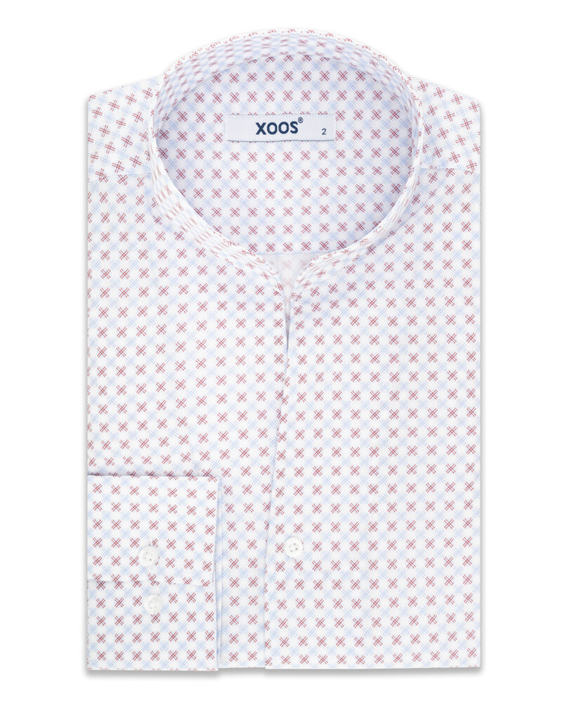 XOOS Chemise homme à imprimé à croix pourpre et ciel à col droit ouvert
