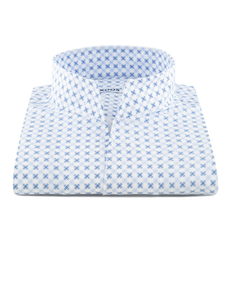 XOOS Men's shirt with blue and sky blue cross print and straight open collar