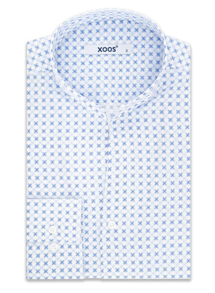 XOOS Chemise homme à imprimé à croix bleues et ciel  à col droit ouvert