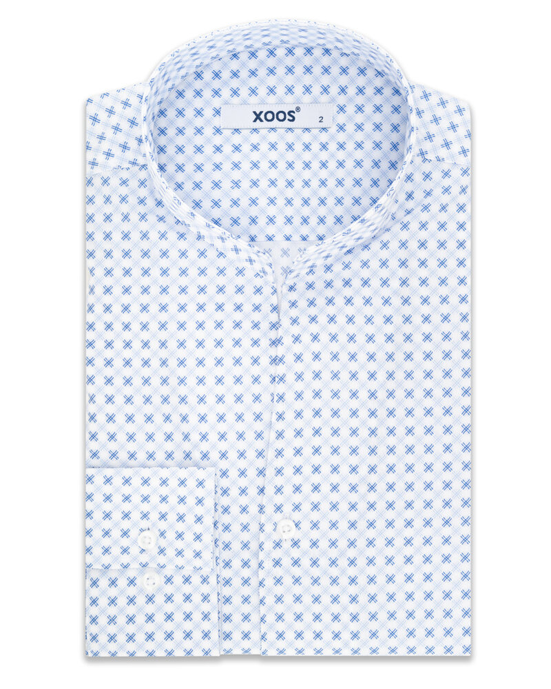 XOOS Chemise homme à imprimé à croix bleues et ciel  à col droit ouvert