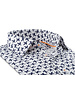 XOOS Men's fitted dress shirt with dove prints and orange collar braid