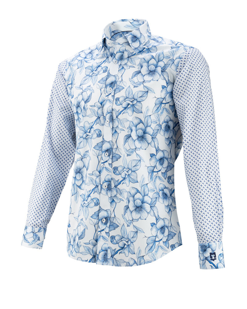 XOOS Chemise homme en patchwork à fleurs ciel