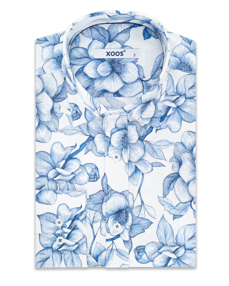 XOOS Chemise homme en patchwork à fleurs ciel