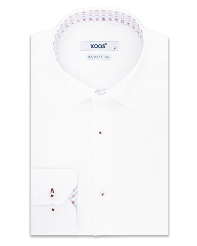XOOS Men's white gabardeen elbowpaded fitted shirt and printed lining (Double Twisted)