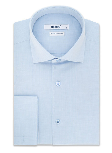 XOOS Chemise homme ciel à col Italien et poignets mousquetaire en Fil-à-fil (Double Retors)