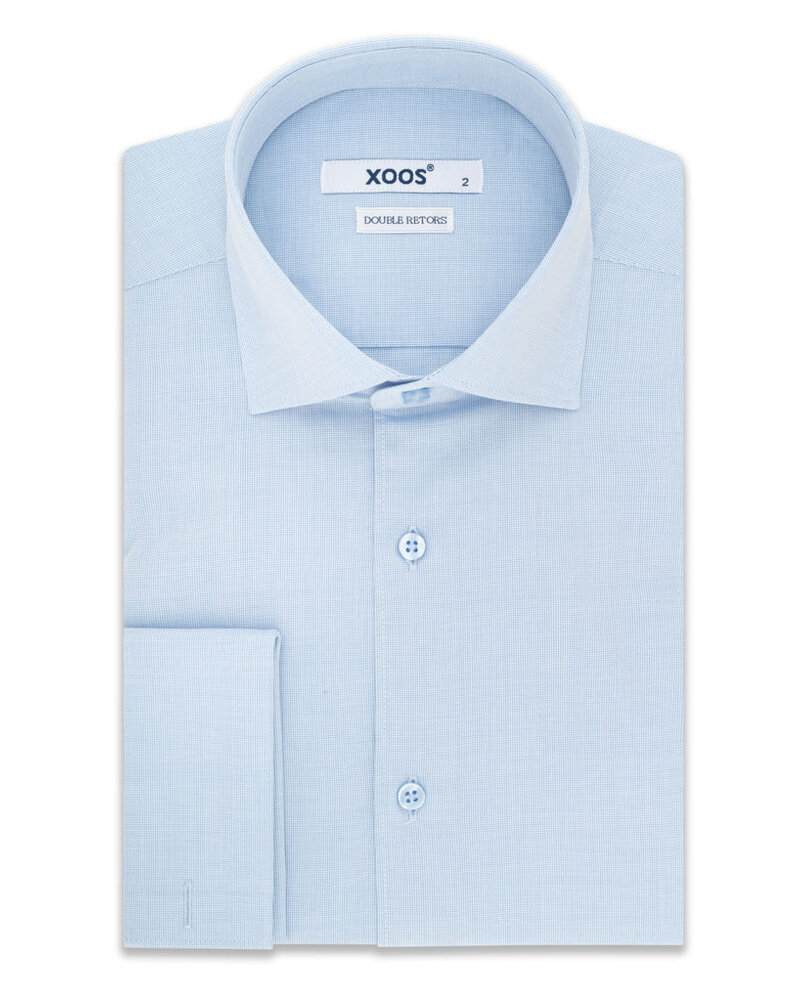 XOOS Men's end-to-end light blue dress shirt with cutaway collar and French cuffs (Double Twisted)