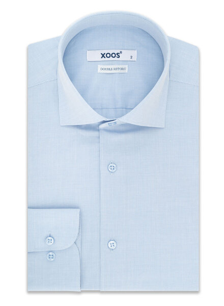 XOOS Chemise homme ciel à col Italien en Fil-à-fil (Double Retors)