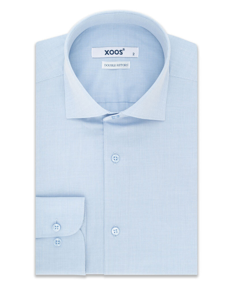 XOOS Men's end-to-end light blue dress shirt with cutaway collar (Double Twisted)