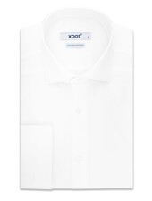 XOOS Men's white end-to-end Cutaway Collar and French cuffs dress shirt  (Double Twisted)