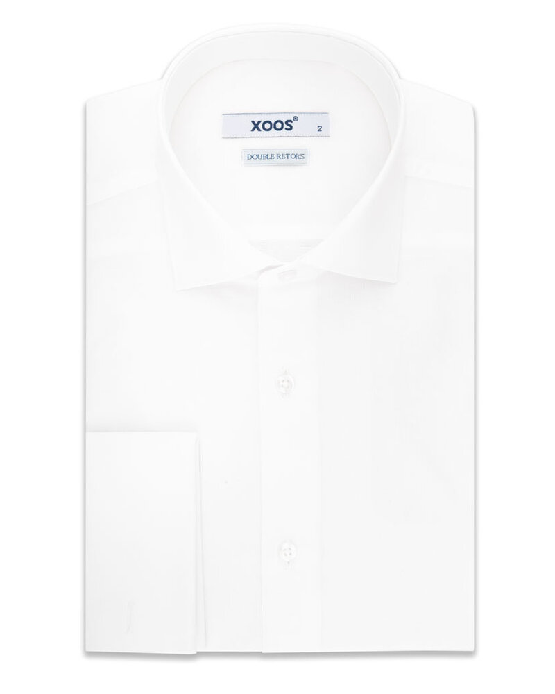 XOOS Men's white end-to-end Cutaway Collar and French cuffs dress shirt  (Double Twisted)
