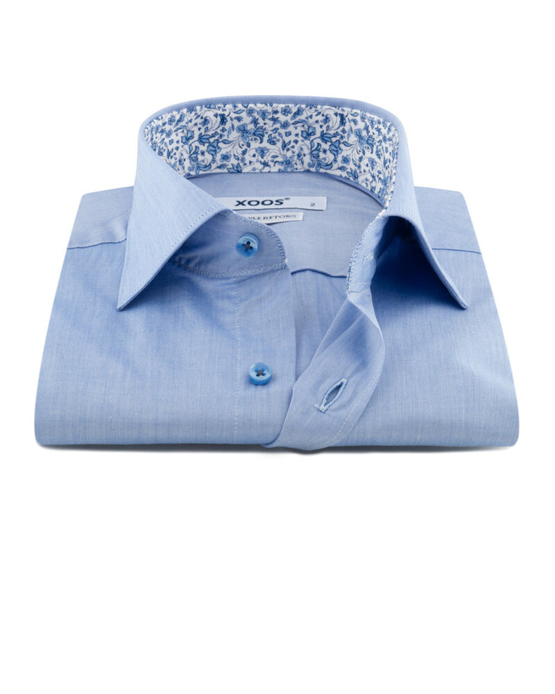 XOOS Chemise homme bleue à doublure florale (Double Retors)