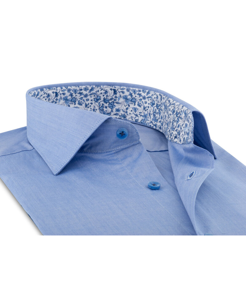 XOOS Chemise homme bleue à doublure florale (Double Retors)