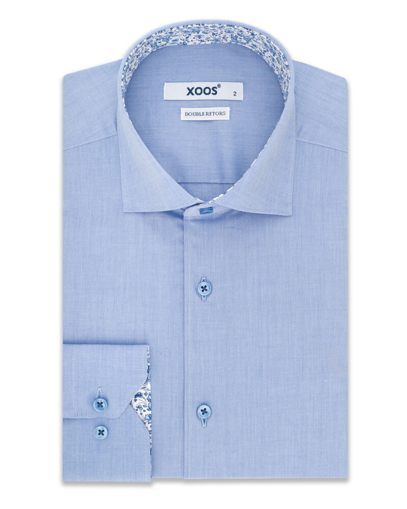 XOOS Chemise homme bleue à doublure florale (Double Retors)