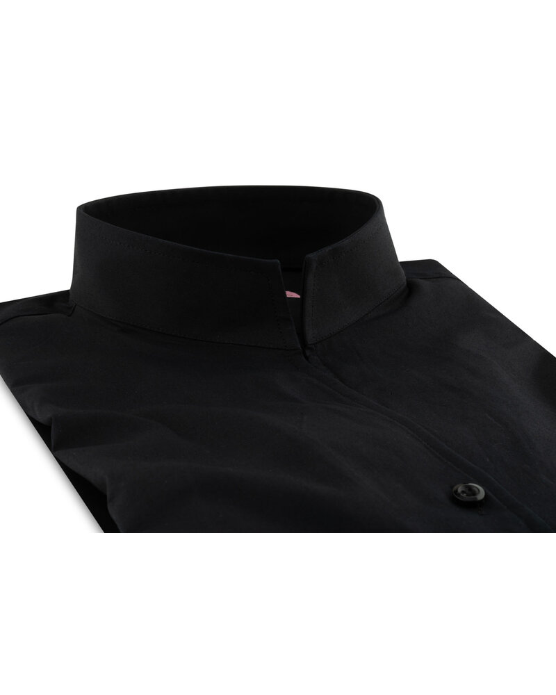XOOS WOMEN black popleen dress shirt with straight open collar