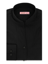 XOOS WOMEN black popleen dress shirt with straight open collar