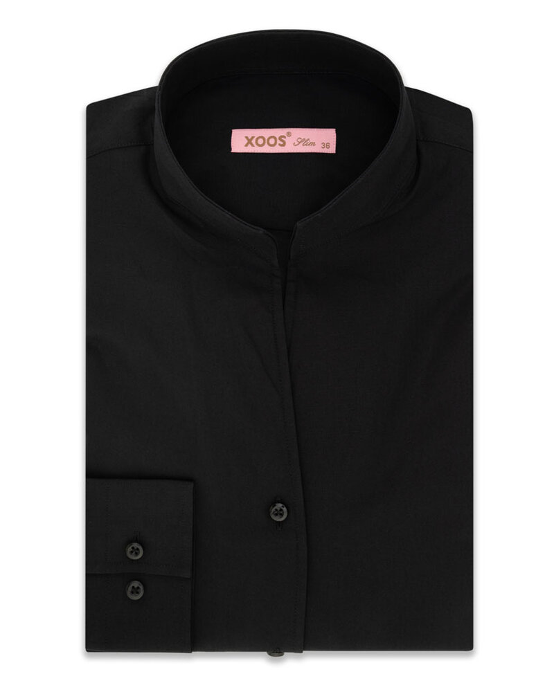 XOOS WOMEN black popleen dress shirt with straight open collar