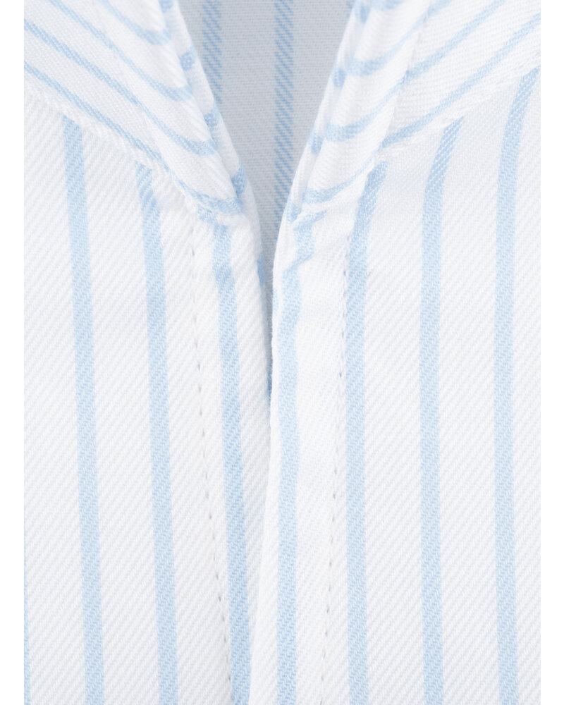 XOOS Chemise homme blanche à rayures ciel et col droit ouvert (Double Retors)