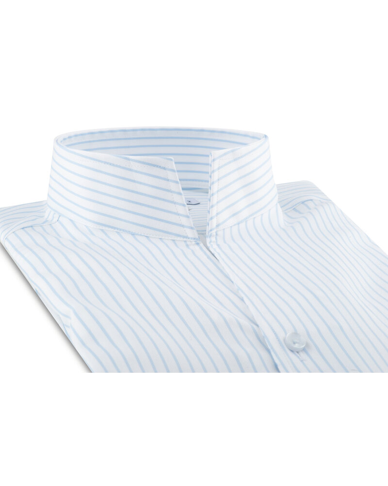 XOOS Chemise homme blanche à rayures ciel et col droit ouvert (Double Retors)