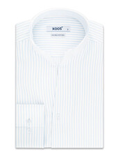 XOOS Chemise homme blanche à rayures ciel et col droit ouvert (Double Retors)