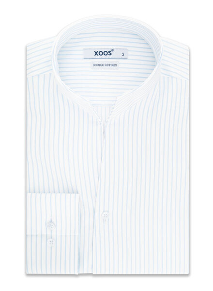 XOOS Chemise homme blanche à rayures ciel et col droit ouvert (Double Retors)