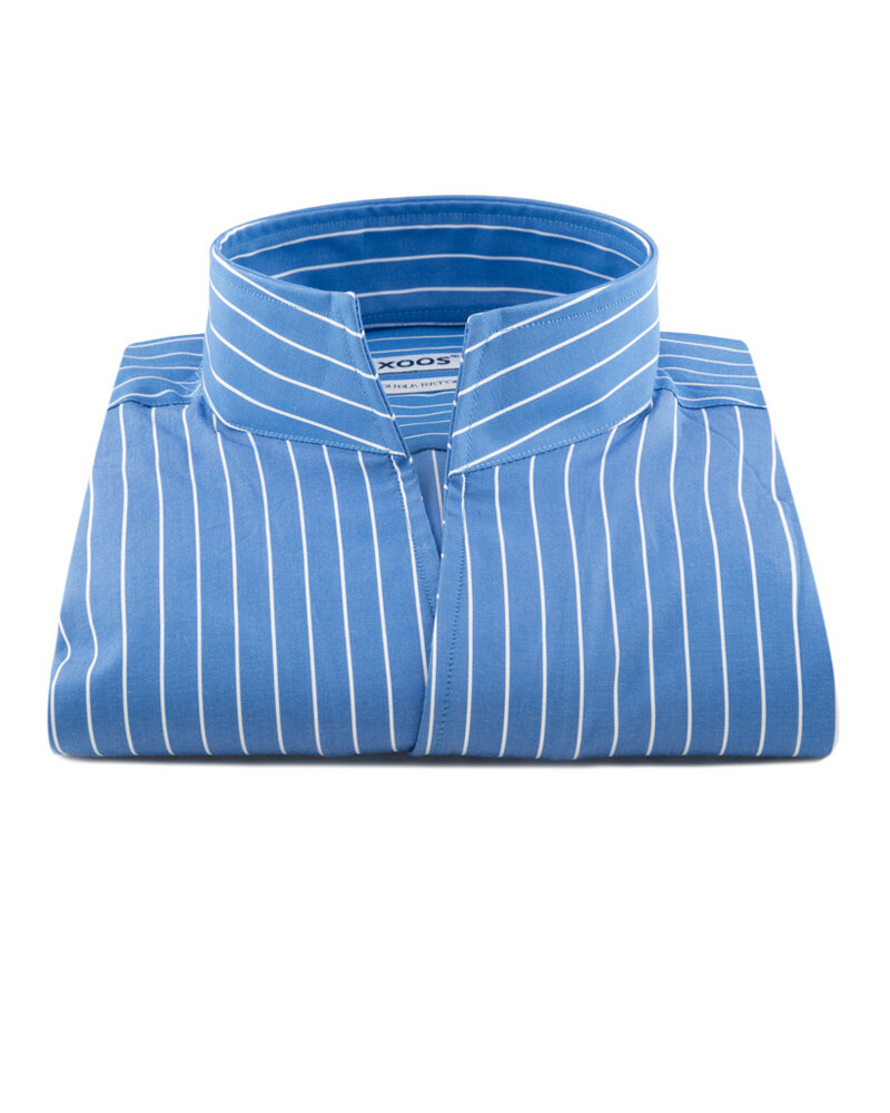 XOOS Chemise homme bleue à rayures et col droit ouvert (Double Retors)