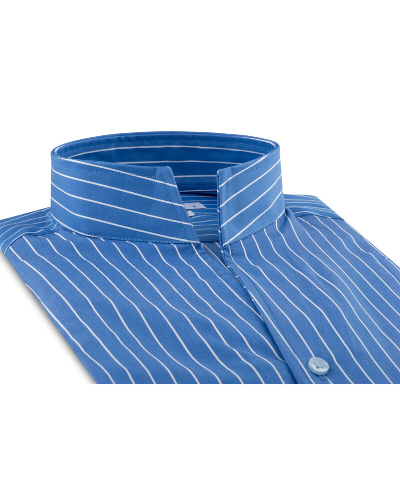 XOOS Chemise homme bleue à rayures et col droit ouvert (Double Retors)