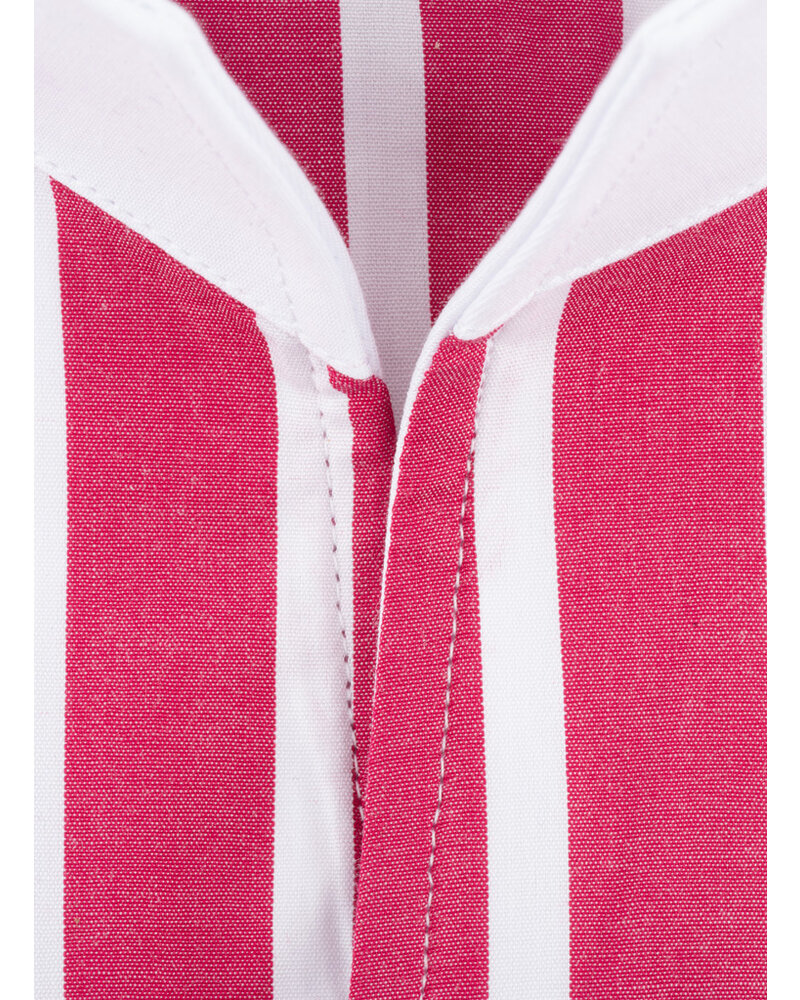 XOOS Chemise homme financière rouge à rayures et col droit ouvert (Double Retors)