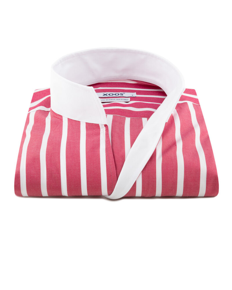 XOOS Men's red striped financial shirt and open straight collar (Double twisted)