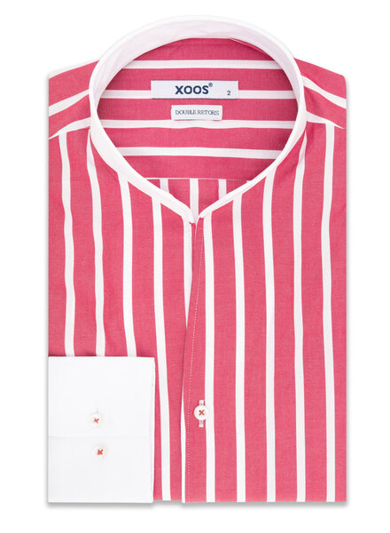 XOOS Men's red striped financial shirt and open straight collar (Double twisted)