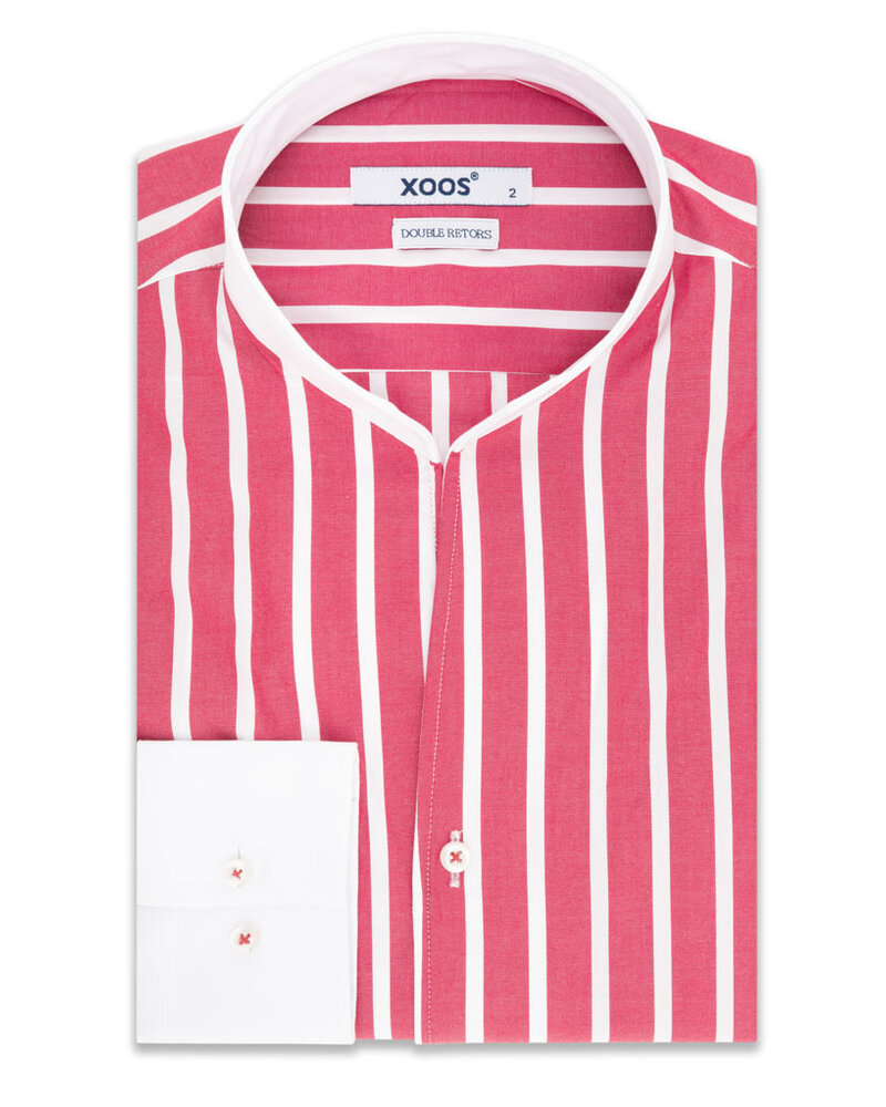 XOOS Men's red striped financial shirt and open straight collar (Double twisted)