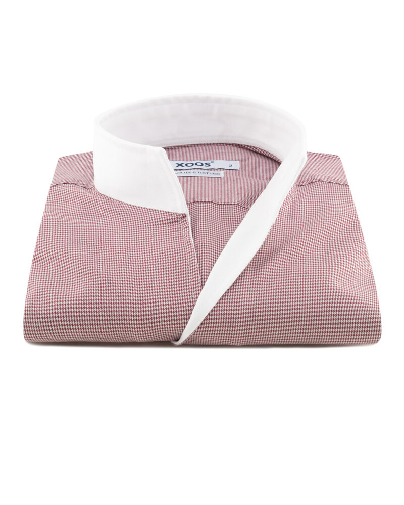 XOOS Men's red houndstooth financial shirt and open straight collar (Double twisted)