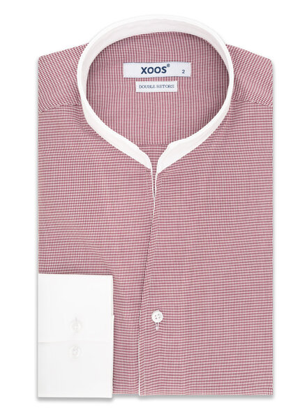 XOOS Men's red houndstooth financial shirt and open straight collar (Double twisted)