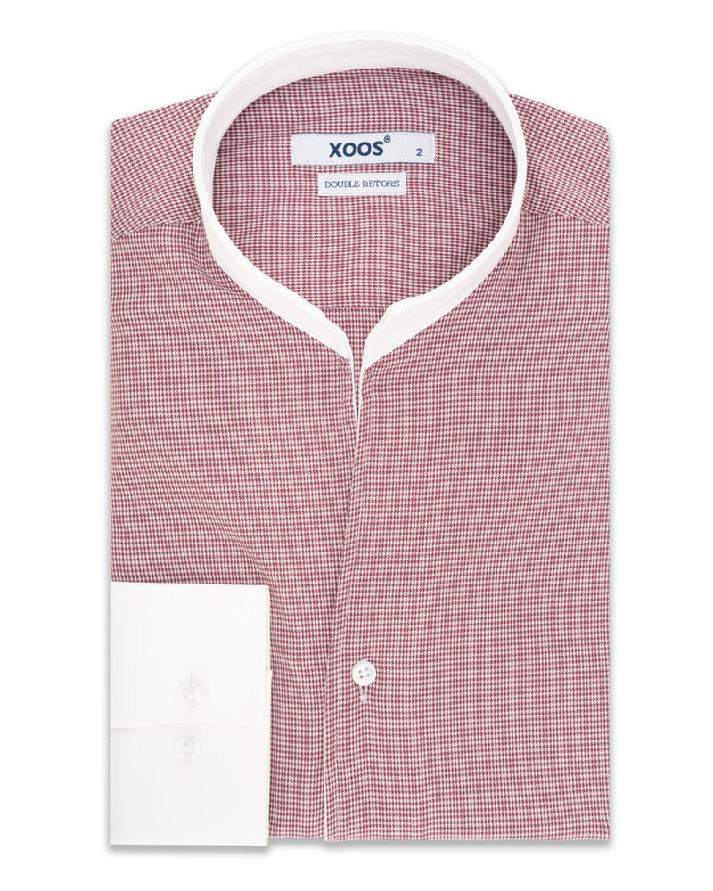 XOOS Men's red houndstooth financial shirt and open straight collar (Double twisted)