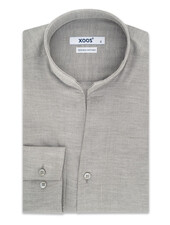 XOOS Chemise homme en gabardine grise et col droit ouvert (Double Retors)
