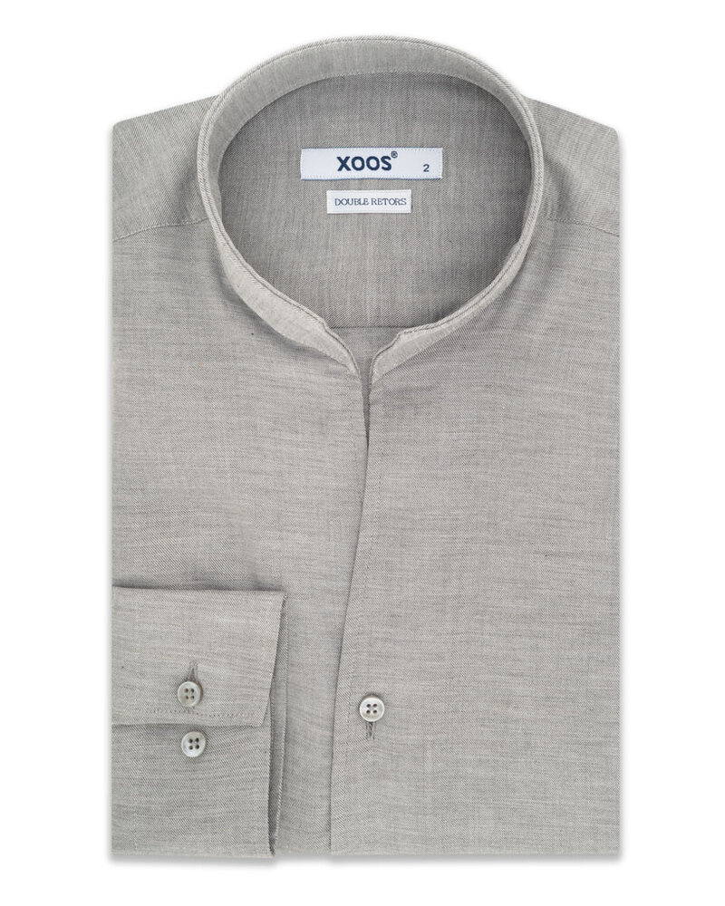 XOOS Men's gray gabardeen shirt and open straight collar (Double twisted)