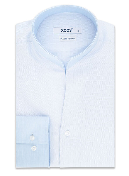 XOOS Men's sky blue honeycomb shirt with an open straight collar (Double Twisted)