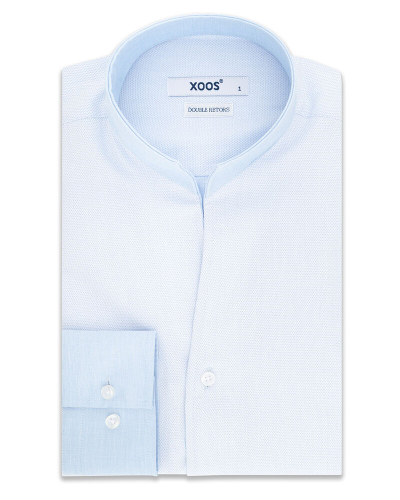XOOS Men's sky blue honeycomb shirt with an open straight collar (Double Twisted)