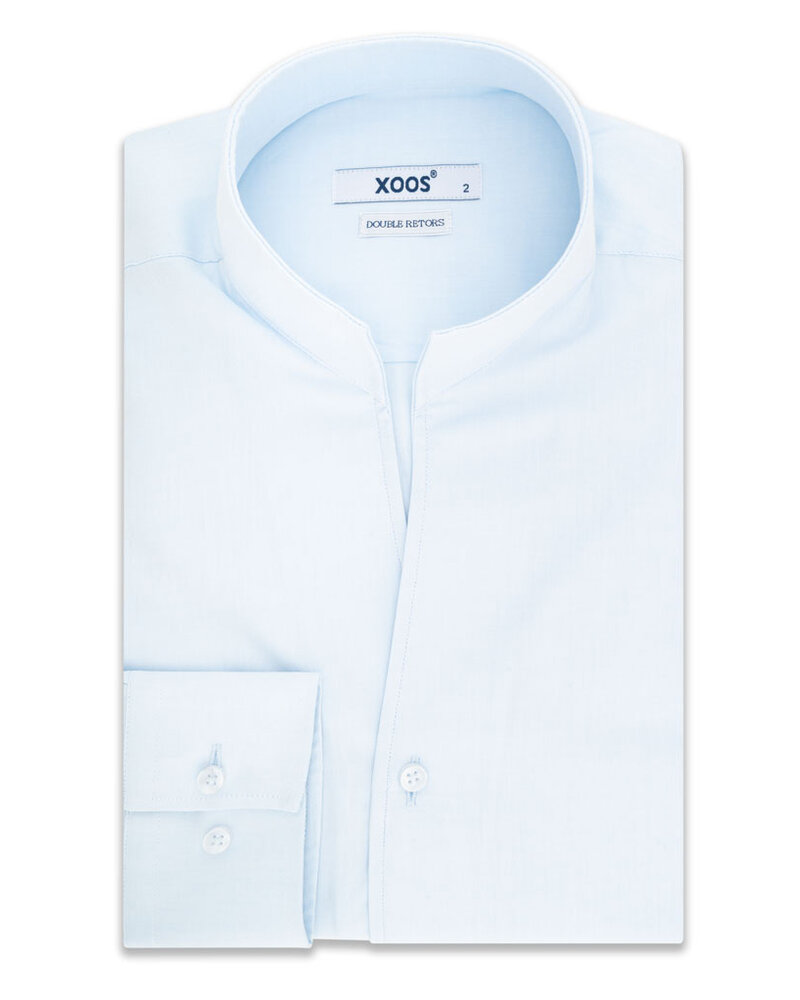 XOOS Chemise homme en fin nid d'abeille ciel et col droit ouvert (Double Retors)
