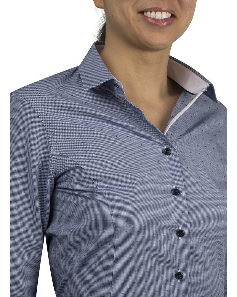 XOOS WOMEN navy micro gingham and patterned dress-shirt