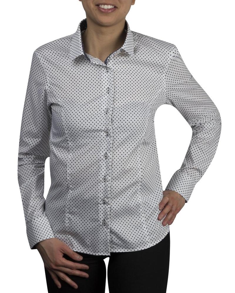 WOMEN navy blue polka dots dress-shirt - XOOS.CA